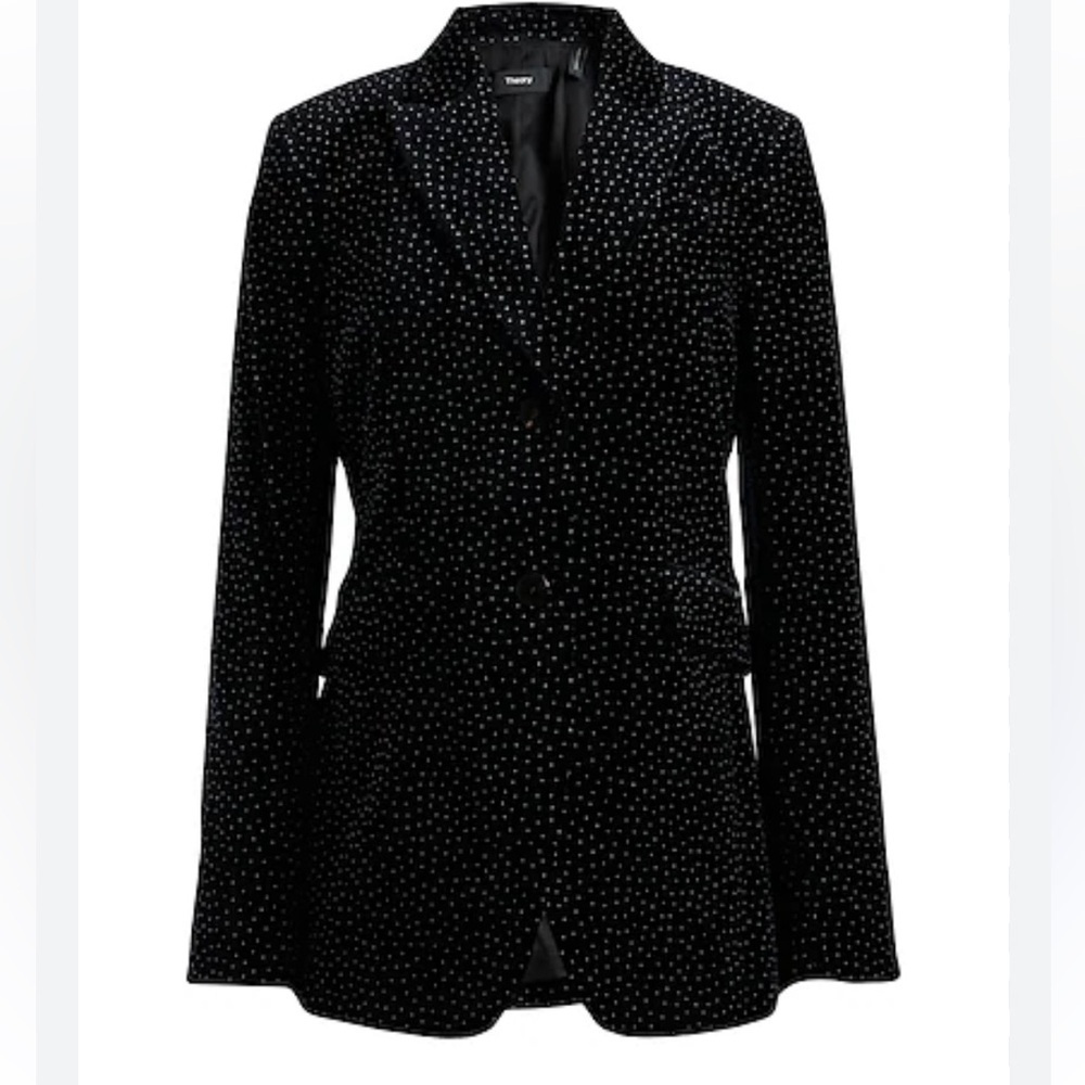 THEORY VELVET MINI POLKADOT SINGLE BREASTED BLAZER SZ 6